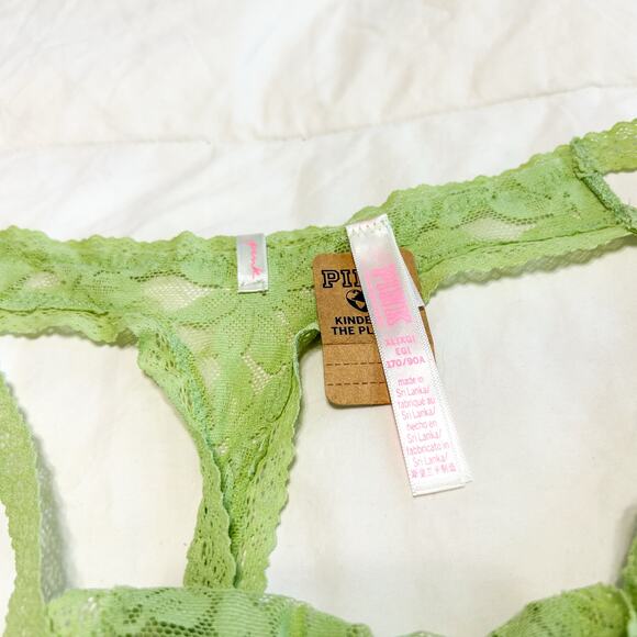 NWT Victoria’s Secret PINK Green Lace Double-Strap Thong Panty XL - Picture 3 of 4